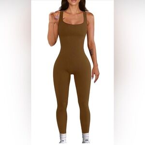 Brown Ribbed Workout Suit